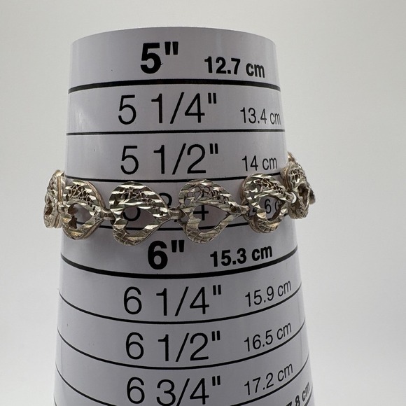 Sterling Silver Textured Openwork Heart Link Bracelet Lobster Clasp 9.62g - Picture 4 of 6